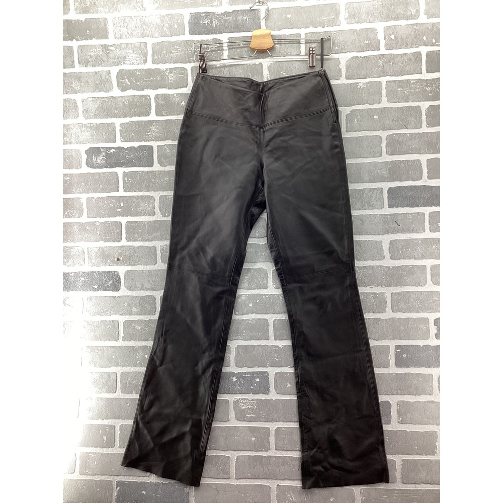 Express Vintage Y2K Black Genuine Leather Pants Mid Rise Bootcut Women's 3/4